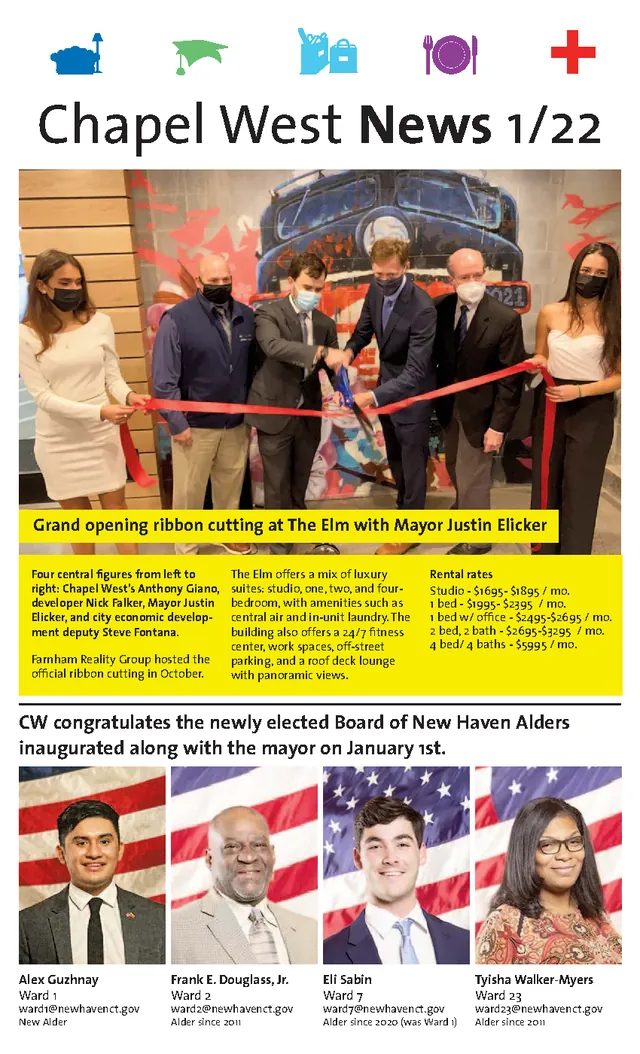 Front page of the January 2022 Chapel West News, congratulating a newly elected board.