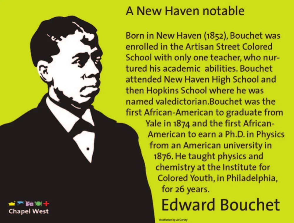 Black and white portrait of Edward Bouchet in a bow tie, on a bright chartreuse ground.