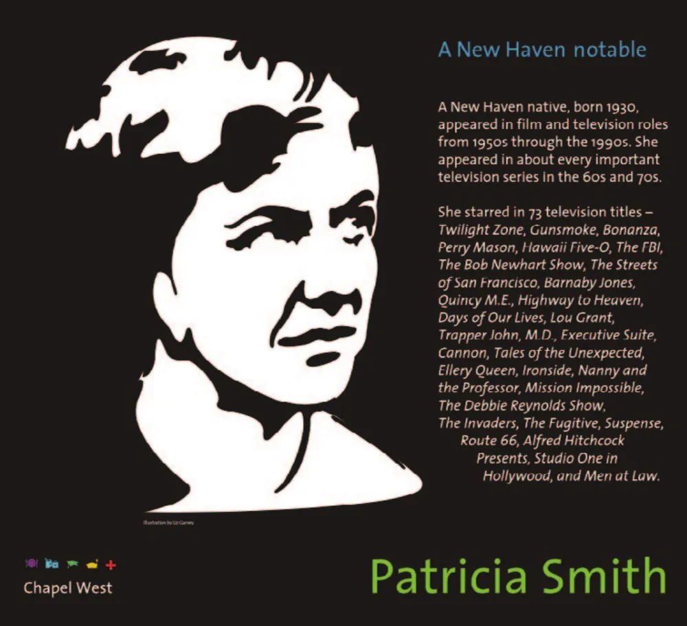 Stark white-on-black portrait of Patricia Smith, hair swept back.