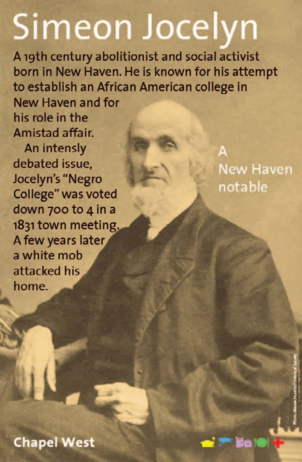 Sepia photograph of Simeon Jocelyn seated, white-bearded, in a dark coat.