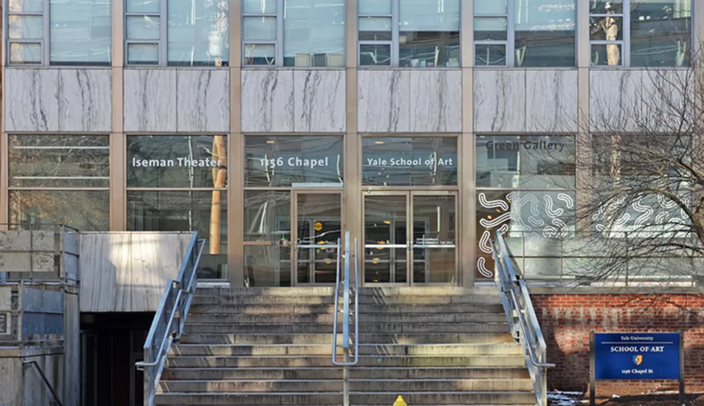 The Yale School of Art at 1156 Chapel Street, its glass entrance above a broad flight of steps